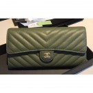 Replica Luxury Chanel Chevron Flap Wallet Green 2018 AQ01766