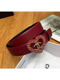 AAA 1:1 Chanel Width 3cm Calfskin Belt With Heart Buckle Burgundy/Black 2020 Collection AQ01531