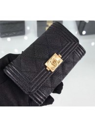 AAA Chanel Grained Calfskin Boy Flap Card Holder A80603 Black/Gold AQ03605