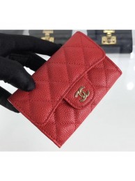 AAA Imitation Chanel Grained Leather Classic Flap Card Holder A80799 Red/Gold AQ01360