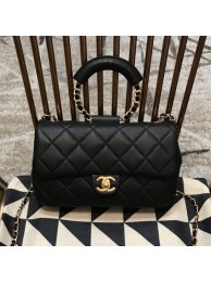 AAA Replica Chanel Quilted Lambskin Medium Flap Bag with Ring Top Handle AS1358 Black 2020 Collection AQ01584