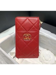 Best Chanel 19 Phone and Card Holder in Lambskin AP1182 Red 2020 Collection AQ00945