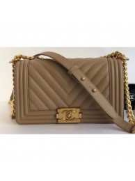 Best Chanel Caviar Leather Chevron Boy Flap Medium Bag Tan/Gold AQ01110