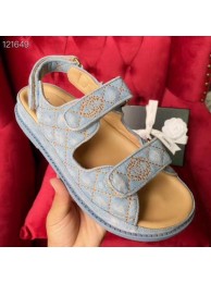 Best Chanel CC Logo Magic Loop Beach Sandals denim light blue 2020 AQ04368