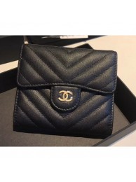 Best Chanel Chevron Small Flap Wallet Black 2018 AQ01659