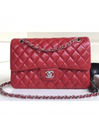 Best Chanel Classic Flap Medium Bag A1112 Red in Sheepskin Leather with Silver Hardware AQ03482