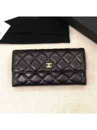 Best Chanel Classic Quilted Lambskin Flap Wallet A50096 Black/Gold Collection AQ02819