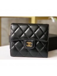 Best Chanel Classic Small Flap Wallet 31528 AP0231 Lambskin Black/Gold AQ04061