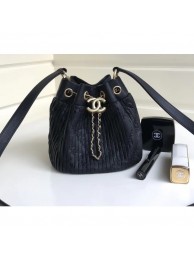 Best Chanel Crumpled Calfskin Coco Pleats Mini Drawstring Bag A91757 Black 2018 AQ04276