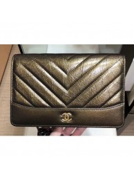 Best Chanel Glittered Aged Calfskin Gabrielle Wallet On Chain WOC Bag Chevron Gold 2019 AQ00846