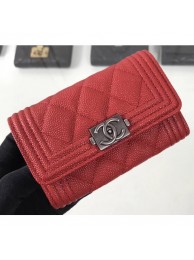 Best Chanel Grained Calfskin Boy Flap Card Holder A80603 Red/Silver AQ03319