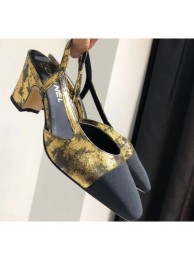 Best Chanel Heel 6.5cm Slingbacks G31318 Laminated Gold/Grosgrain Black 2019 AQ02066