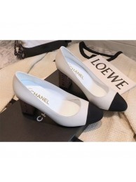 Best Chanel Heel 8cm Lambskin/Grosgrain Pumps G34905 white/Black 2019 AQ01305