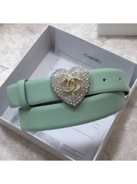 Best Chanel Leather Belt 30mm with Crystal Heart Buckle Green 2020 Collection Belt AQ02432