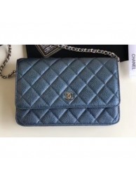 Best Chanel Pearl Caviar Leather Wallet On Chain WOC Bag Navy Blue 2018 AQ03074
