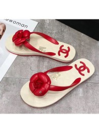 Best Chanel Rubber Camellia Thong Slides Sandals Red 2020 Collection AQ03211