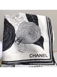 Best Chanel Silk Twill Square Scarf 90x90 AA6851 White 2020 Collection Scarf AQ02255