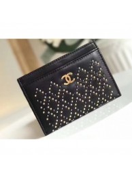 Best Chanel Studded Card Holder Black AQ01395