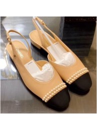 Best Chanel Top Quality Pearl Slingbacks Beige/Black 2020 AQ02463