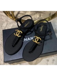 Best Chanel Tweed & Lambskin Thong Sandals With CC Logo Black 2020 Collection AQ03450