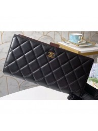 Best Fake Chanel Classic Bi-fold Wallet Clutch Bag With Handle Strap A70525 Lambskin Black/Gold AQ04318