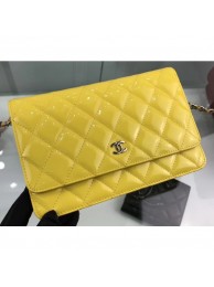 Best Fake Chanel Wallet On Chain WOC Bag in Patent Leather Yellow/Silver AQ04161