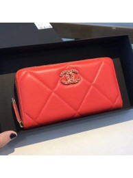 Best Imitation Chanel 19 Goatskin Long Zipped Wallet AP1063 Orange Red 2019 Collection AQ02801