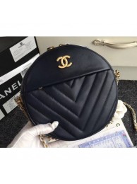 Best Imitation Chanel Chevron Round Vintage Chain Shoulder Bag Black 2018 AQ02809