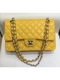 Best Quality Chanel Grained Caflskin Medium Classic Flap Bag A01112 Yellow With Silver Hardware AQ03563