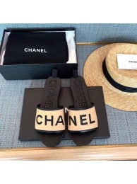 Best Quality Chanel logo slippers in lambskin apricot 2019 AQ01495