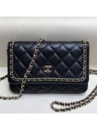 Best Quality Chanel Quilted Lambskin Chain Trim Wallet on Chain WOC AP0674 Black 2019 Collection AQ02010