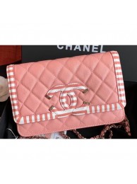 Best Quality Chanel Striped Grained Calfskin CC Filigree Wallet On Chain Bag A84451 Pink 2019 AQ02720