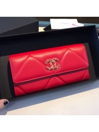 Chanel 19 Goatskin Long Flap Wallet AP0955 Dark Red 2019 Collection AQ01437