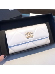 Chanel 19 Goatskin Long Flap Wallet AP0955 White 2019 Collection AQ04324