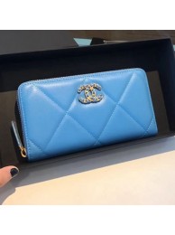 Chanel 19 Goatskin Long Zipped Wallet AP1063 Blue 2019 Collection AQ02875