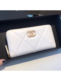 Chanel 19 Goatskin Long Zipped Wallet AP1063 White 2019 Collection AQ02268