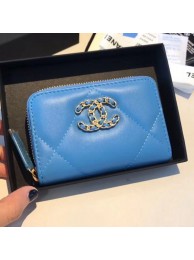 Chanel 19 Goatskin Zipped Coin Purse AP0949 Blue 2019 Collection AQ03819