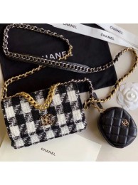 Chanel 19 Houndstooth Tweed Wallet on Chain WOC and Coin Purse AP0985 Black/White 2019 Collection AQ02605