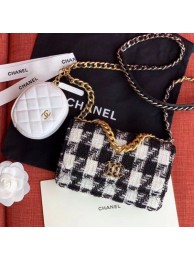 Chanel 19 Houndstooth Tweed Wallet on Chain WOC and Coin Purse AP0985 White/Black 2019 Collection AQ04182