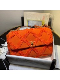 Chanel 19 Large Maxi-Quilted Fringe Canvas Flap Bag AS1161 Orange 2020 Collection AQ01553