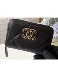 Chanel 19 Leather Zipped Coin Purse AP0949 Black 2020 AQ01685