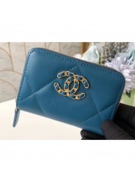 Chanel 19 Leather Zipped Coin Purse AP0949 Dark Turquoise 2020 AQ03424