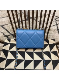 Chanel 19 Quilted Goatskin Wallet on Chain WOC AP0957 Blue 2019 Collection AQ01213