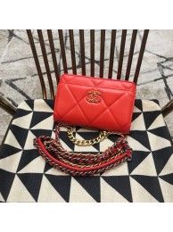 Chanel 19 Quilted Goatskin Wallet on Chain WOC AP0957 Bright Red 2019 Collection AQ03252