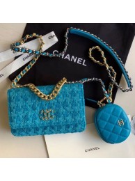 Chanel 19 Tweed Wallet on Chain WOC and Coin Purse AP0985 Blue 2019 Collection AQ02645