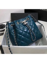 Chanel Aged Calfskin Drawstring Bag With Chain Edge AS1803 Blue 2020 Collection AQ03520