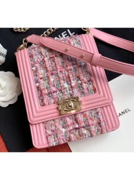 Chanel Boy North/South Small Flap Bag AS0130 Tweed Pink 2019 AQ04257