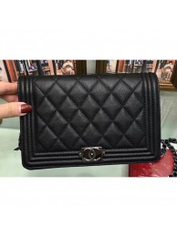 Chanel Boy Wallet On Chain WOC Bag In Caviar Leather Black AQ01995