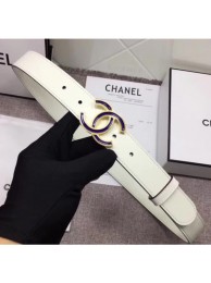 Chanel Calf Leather Belt with Blue Buckle 30mm Width White 2018 AQ01118