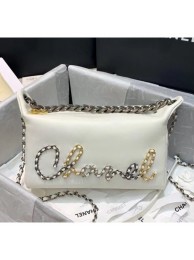 Chanel Calfskin & Chain Logo Bowling Shoulder Bag White 2020 Collection AQ00671